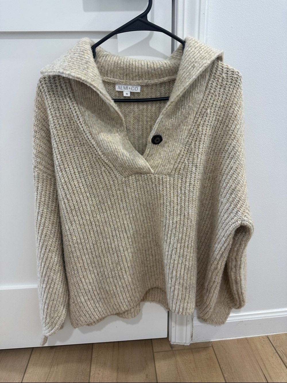 AE|MI+CO Cream Collared Ribbed Turtleneck Sweater